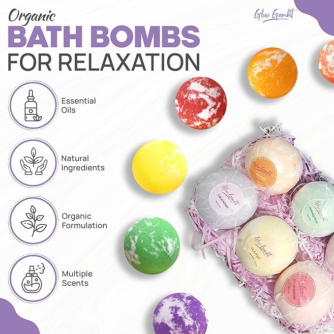 Bath Bombs Gift Set, 6 Large Natural Handmade Fruity & Floral Scent Bubble Bath Bombs for Women, Men, Kids, with Shea Cocoa Butter, Sea Salt, Eucalyptus - Perfect for Spa Gifts idea for Her/Him
