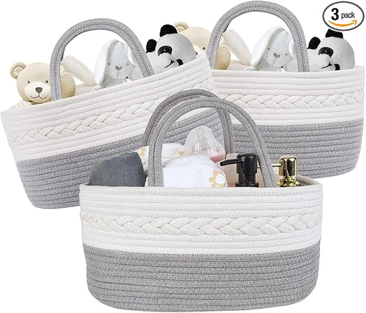Baby Diaper Caddy Girl Boy Organizer Small Woven Baskets With Handle, Cotton Rope Tote For Shower Nursery, Decorative Small Storage Baskets For Shelves,Unique Gift Baby