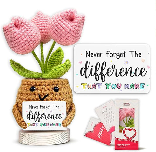 Gossby Handmade Positive Tulip Flower Crochet - Never Forget The Different That You Make - Inspirational Gift for Women - Thank You, Appreciation, Positive Gift for Teacher, Mom, Friend, Coworker