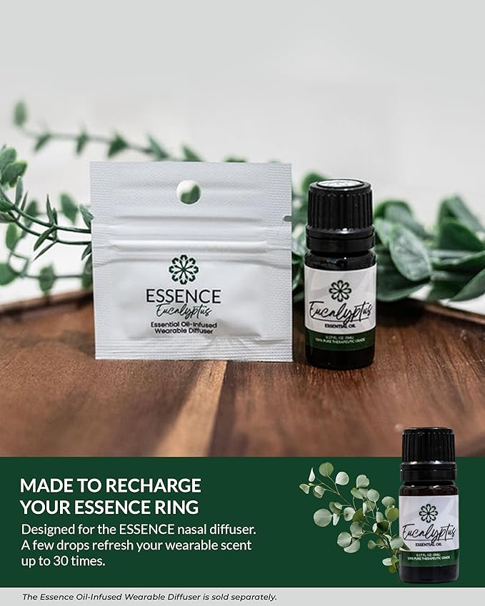 Essence Eucalyptus Essential Oil – 100% Pure & Therapeutic Grade – Perfect for Aromatherapy, Diffusers & Recharging Essence Nasal Diffuser Rings – Natural Stress & Mood Support (5mL)
