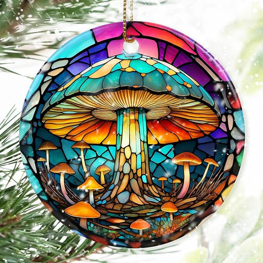 Colorful Ceramic Mushroom Christmas Ornament, Mushroom Lovers Gift, Christmas Decor - Pattern B