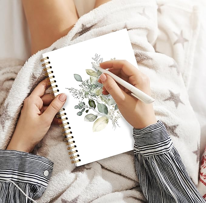 Boho Sage Green Floral Spiral Notebook, Green Eucalyptus Botanical Notebooks for Note Taking, Flower Floral Aesthetic Journal for Women, 5.5x8.3 Inch