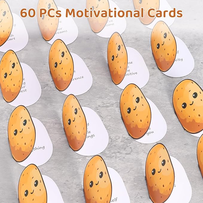 60 PCS Positive Potato Cards Jar, Emotional Support Jar, Potato Affirmation Cards, Inspirational Gifts for Women, Cheer Up Gifts, Unique Positive Gift for Women, Teen Girl