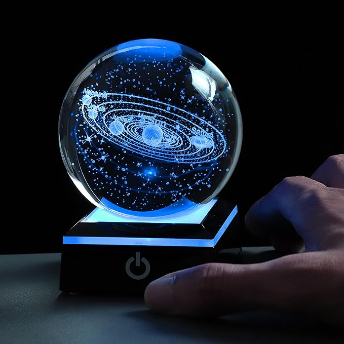 3D Solar System Model Crystal Ball 80mm 3.15inch - Outer Space Astronomy Gifts Room Decor Crystal Sphere Unique Gifts for Men Him Best Birthday Dad Physics Science Teacher Night Light Planet Lamp