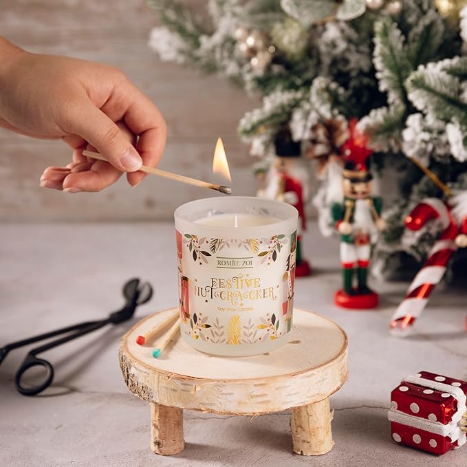 ROMIIE ZOI Christmas Scented Candle - 6oz Soy Wax Candle, Nutcracker Winter Candle for Home Decor, Infused with Sugar Plum Aroma-Forest Green Gift Box Packaged for Christmas Holiday Season Gift