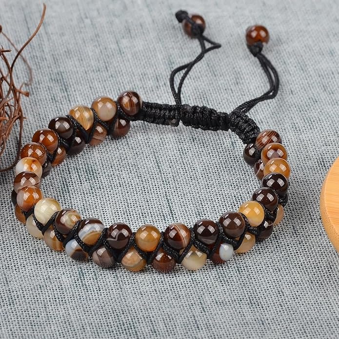 MASSIVE BEADS Double Layer Natural Chakra Healing Power Crystals Macrame Bracelet Yoga Stone Beads Gemstone Meditation Relax Anxiety Bangle for Unisex Women Men