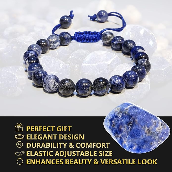 Energy Protection Crystal Handmade Adjustable Bead Bracelet Perfect for Men, Women’s Gift - Gemstone Healing Stretch Bracelet Pulsera Para Hombre Mujer Stocking Stuffer