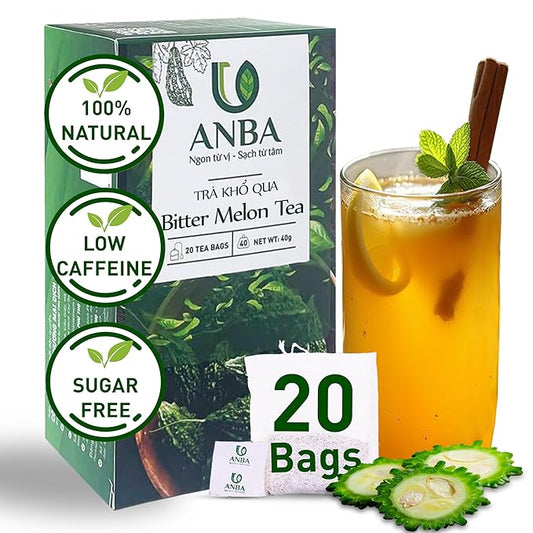 ANBA Bitter Melon Tea Bags, Black Tea & Stevia Herbal Blend, 20 Count | Caffeine-Free | No Sugar Added | Authentic Herbal Tea | ISO HACCP Certified