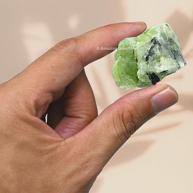 Amazing Gemstone 2 Pieces Prehnite Raw Crystals and Healing Stones, Natural Rocks for Tumbling and DIY Raw Stones and Crystals