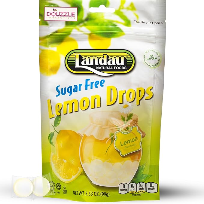 DOUzzle Sugar Free Lemon Hard Candy Drops, Dye Free (1 Pack) Individually Wrapped - Healthy Low Calorie Snack, Gluten Free, All Natural, No Preservatives, No Aftertaste - Kosher Parve