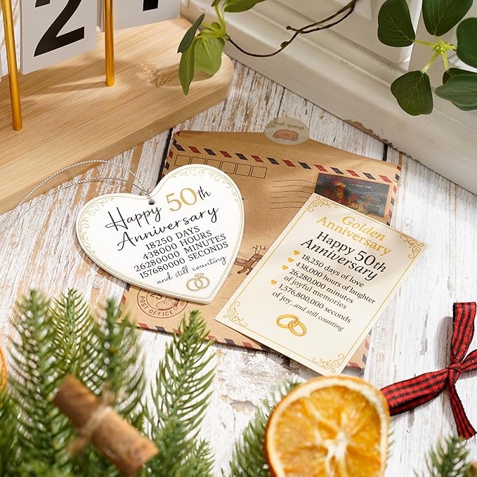 50th Christmas Anniversary Ornament 2025 – Golden Anniversary Gift | Heart Keepsake – Love Story Card – Anniversary Ornament – White elephant gifts - Xmas Tree Funny Decoration