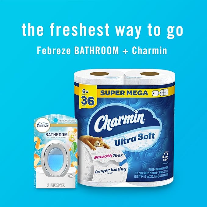 Febreze Bathroom Air Freshener, Odor-Fighting, Plug In Alternative, Air Fresheners for Home and Bathroom and Kitchen, Closet Air Fresheners, Refresh & Energize Scent, 4 Count