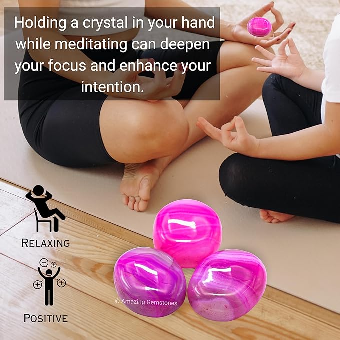 Amazing Gemstone Pink Onyx Crystals and Healing Stones - Large Palm Stone Crystals Piedra - Crystal for Good Luck, Balanced Positive Energy, Meditation - Unique Stocking Stuffers, Gifts for Women, Men