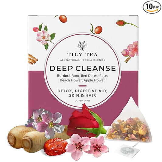 Tily Tea Deep Cleanse Herbal Tea - Natural Detox Tea for Gut Health - Caffeine Free - 10 Plastic-Free Tea Bags