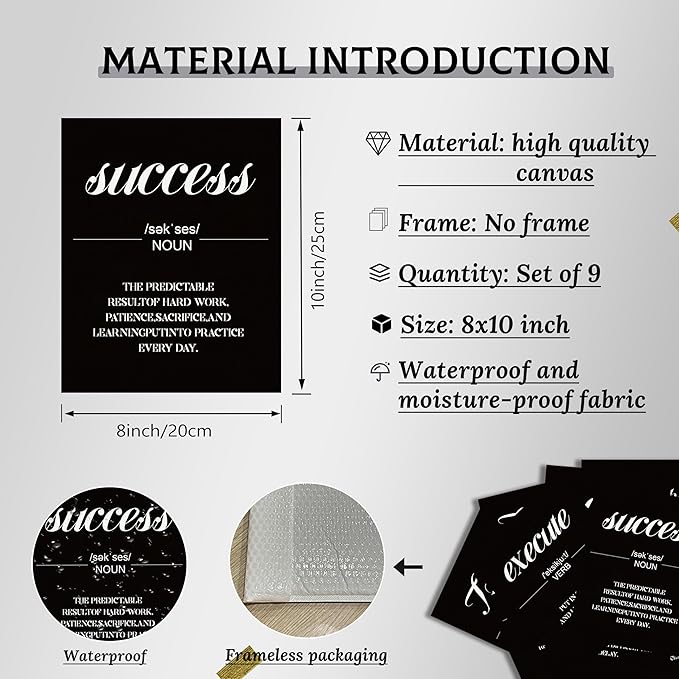 9 Pieces Motivational Wall Decor Poster Prints for Classroom - Unframed Inspirational Sayings Wall Art, Daily Positive Affirmations for Office Classroom Bedroom Dorm or Teen Room Decor 8x10 inch