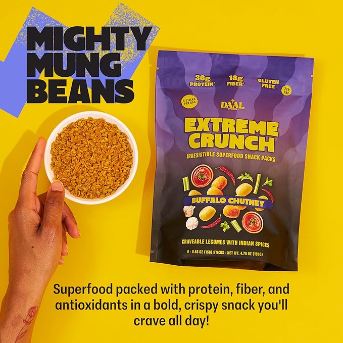 Daal By Keen Crunchy Mung Bean Snacks – Buffalo Chutney – Plant-Based Protein, High Fiber, Gluten-Free, Nut-Free – Mix into Salads or Enjoy as an On-the-Go Snack – 1 Resealable Pack, 4.76 oz