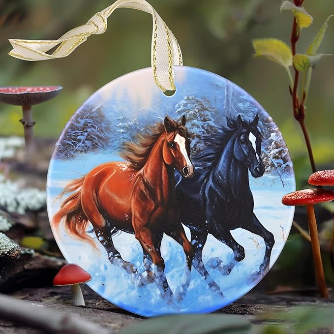 Horse Christmas Ornament, 3.5 Inch Ceramic Christmas Hanging Ornament, Horse Decor, Christmas Tree Ornaments, Gifts for Christmas, Holiday Presents, Gift Exchange