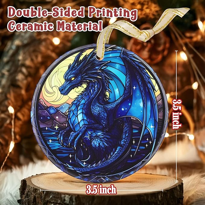 Christmas Ornament - Dragon Decor Round Ceramic - Dragon Ornament - Christmas Tree Decor - Ornaments for Christmas Tree - Dragon Lovers Gifts - Dragon Themed Gifts