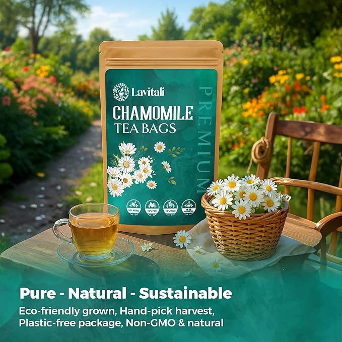 Lavitali, Chamomile Flower Tea| 120 bags, 100% Pure Herbal Tea | Caffeine-Free, Antioxidant-Rich, Eco-Friendly Filter Bag | Daily Natural Botanical, Hot or Iced Floral Infusion