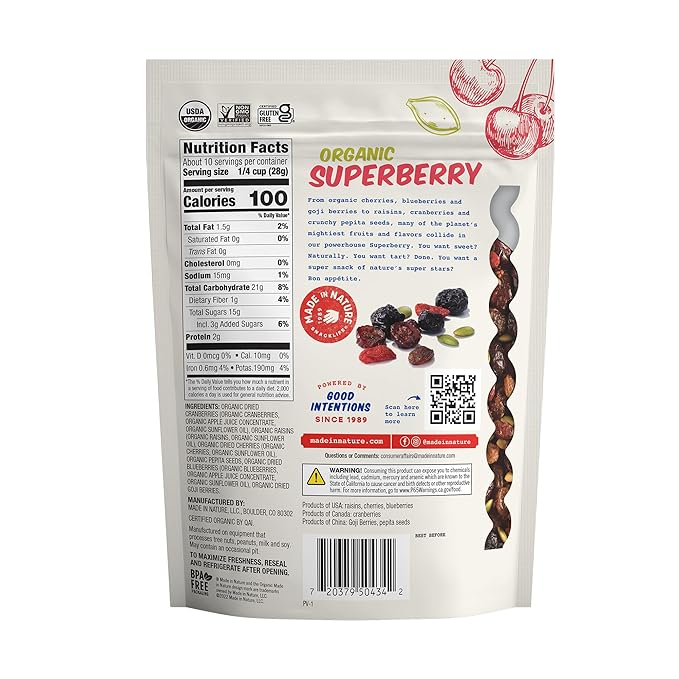 Made In Nature Organic Superberry Fruit Fusion, 10 Ounce (Pack of 1) – Fruit and Nut Trail Mix, Non-GMO, Unsulfured, Gluten Free
