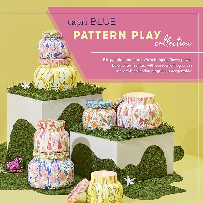 Capri Blue Scented Candles for Women & Men - Pattern Play Travel Tin Small Candles - Soy Wax Blend - Luxury Home Decor with Notes of Tropical Fruits and sugared Citrus (Volcano, 8.5 oz)