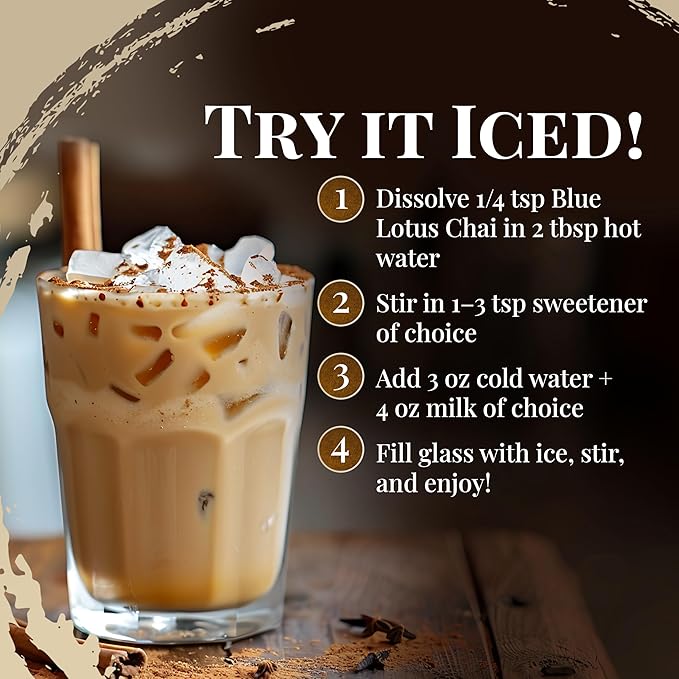 Blue Lotus Chai - Traditional Masala Chai - Makes 530 Cups - 1 Pound Bulk Bag Masala Spiced Chai Powder with Organic Spices - Instant Indian Tea No Steeping - No Gluten