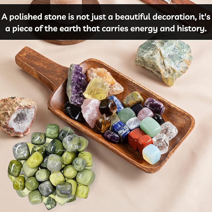 Amazing Gemstone Serpentine Crystals and Healing Stones Tumbled - 1000+ Carats Serpentine Stone, Natural Healing Stones for Energy Balance, Stress Relief - Premium Polished Gems Rocks for Meditation