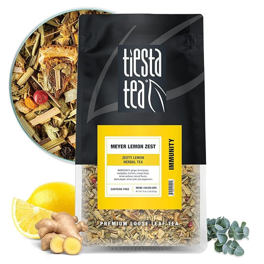 Tiesta Tea - Meyer Lemon Zest, Loose Leaf, Zesty Lemon Herbal Tea, Premium Caffeine Free Blend, Make Hot or Iced & Brews Up to 200 Cups, 16 oz Resealable Bulk Pouch