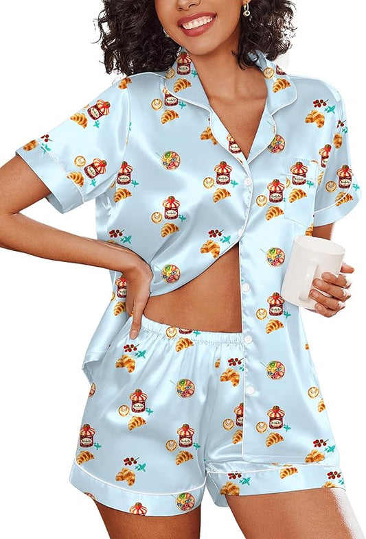 Ekouaer Silk Pajamas for Women Short Sleeve Sleepwear Soft Button Down Loungewear 2 Piece Satin Pjs Shorts Set S-XXL