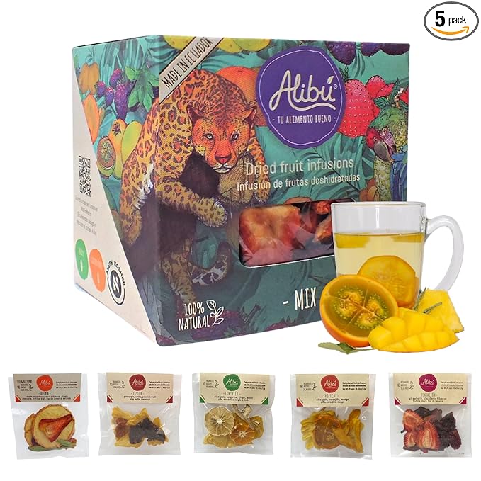 Alibú Dried Fruit Tea Infusions - Variety Pack - Certified Vegan, 100% Natural, Hot or Iced, Caffeine Free, Eat and Drink - Box of 2.12 oz