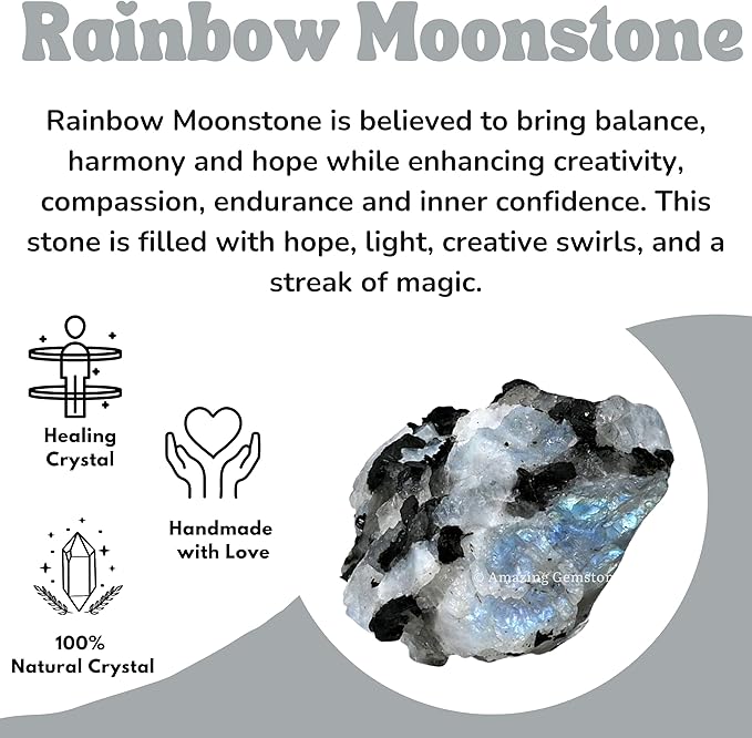 Amazing Gemstone 2 Pieces Rainbow Moonstone Raw Crystals and Healing Stones, Natural Rocks for Tumbling and DIY Raw Stones and Crystals