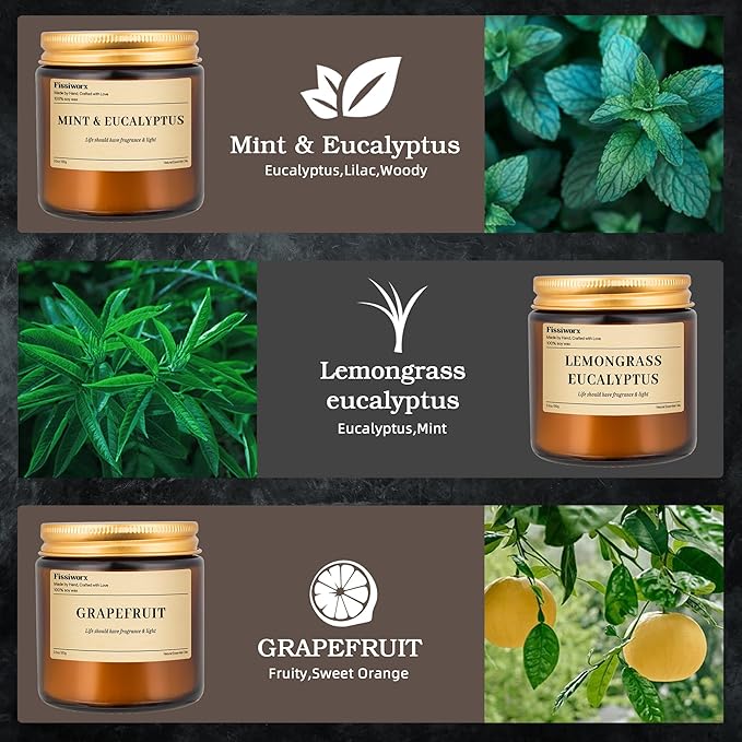9 Pack Soy Candles for Home Scented |（Mint & Eucalyptus/Lemongrass/Grapefruit ） Long-Lasting 270 Hours, Natural Scented Candles Gift for Women & Men, Birthday, Mother’s Day, Christmas, Thanksgiving