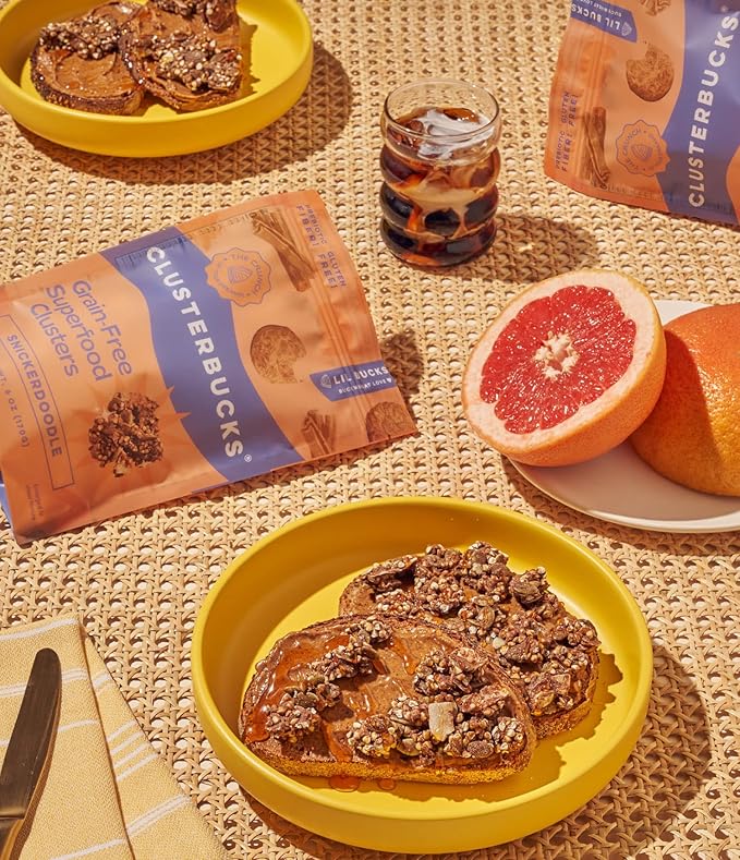 Clusterbucks Superfood Clusters – Grain-Free, Keto-Friendly Granola with Regeneratively Grown Sprouted Buckwheat– Gluten-Free, Low-Carb, Organic Healthy Snack (6-Pack, Snickerdoodle)