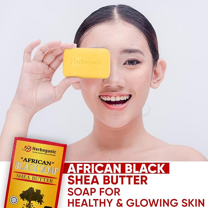 HERBOGANIC African black soap with Shea butter Herbal Soap | Pack of 6 of 5oz soap Bar | Ideal for Men and Women, Soothing and Nourishing Soap for Moisturization