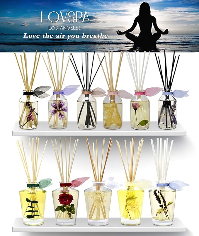 LOVSPA Reed Diffuser Set, Lavender & Black Amber Scented Oil Diffuser with Sticks, Home Fragrance Accessories for Bathroom Shelf Decor, Aroma Diffusers for Home or Office Desk, USA Made