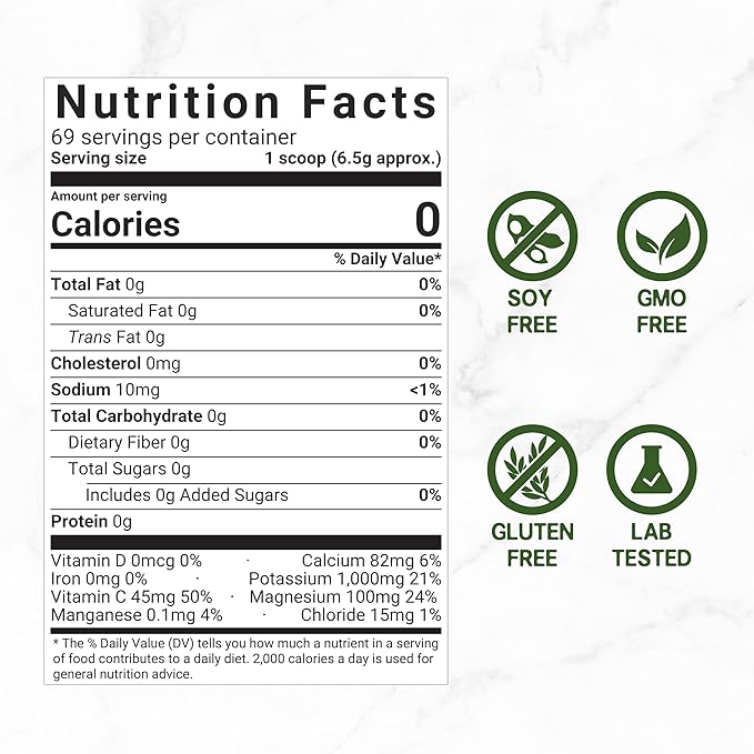 Electrolytes Powder, 1lb (69 Servings) – No Sugar, Lemon Lime – Hydration Supplement Drink Mix – High Potassium 1,000mg Per Serving, Manganese & Magnesium – Natural Hydration & Energy – Keto Friendly