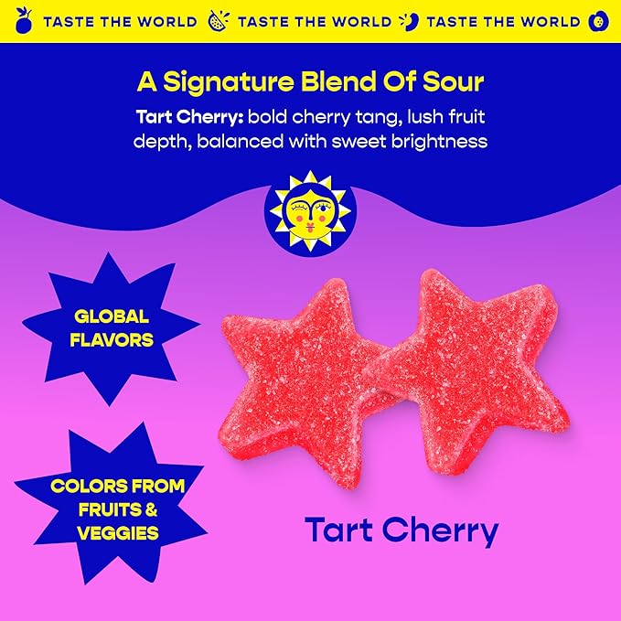 Better Sour Tart Cherry Candy, Sour Gummies with Bold Fruit Flavor, Mouthwatering Sour Candy Made with Real Fruit Juice, Vegan and Gluten-Free Treats, (Pack of 10)