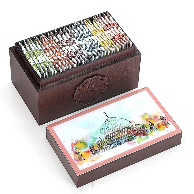 Octavius Assorted Tea Gift Set | 6 Assorted Black & Green Teas | 30 Teabags | Wooden Tea Sampler Pack w/Taj Print Design | Pack of 1