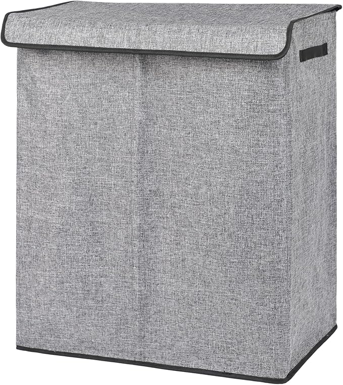 DOKEHOM 150L Double Laundry Basket with Lid and Removable Laundry Bags, Large Collapsible Laundry Hamper with 2 Sections for Bedroom, Bathroom, Laundry Room, Colloge (Grey)