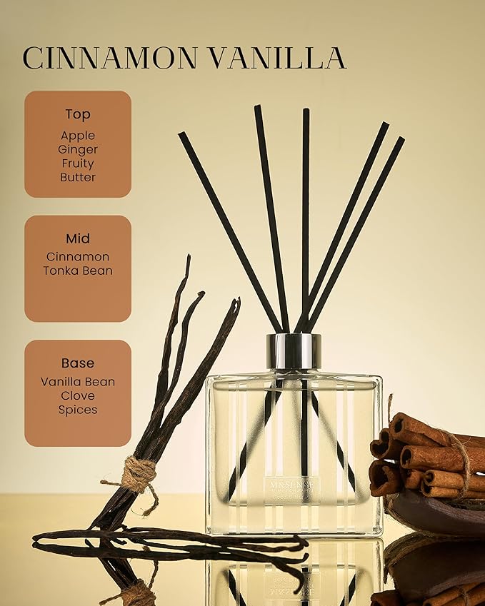 M&SENSE Cinnamon Vanilla Reed Diffuser Set - 7.04oz Scent Diffusers for Home, Natural Essential Oil Diffuser with Sticks, Housewarming Diffuser Gift for Bathroom Bedroom & Office