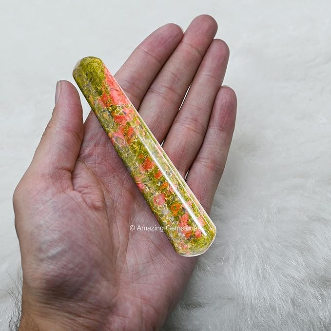 Amazing Gemstone Unakite Crystal Wand Massage Stick - Pelvic Wand Gua Sha for Adults - Crystals and Healing Stones Massage Wands for Adults Gifts (Smooth)