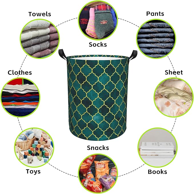 Laundry Basket Moroccan Mosaic Laundry Hamper Large Laundry Basket Storage Basket Tote Bag Collapsible Organizer Basket for Bathroom,Laundry,Bedroom 17.3 x16.5 Inch