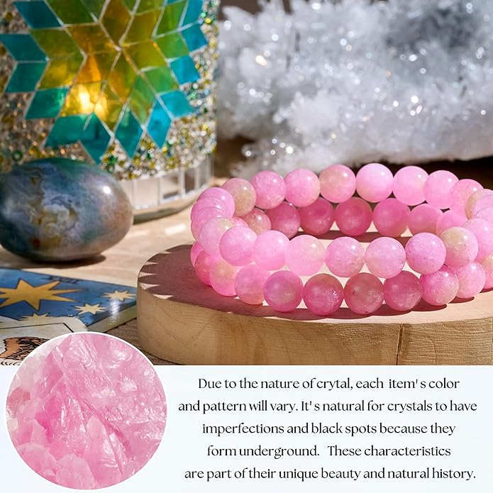 Bivei Natural Gemstone Semi Precious Healing Crystals Handmade Stretchy Round Beads Bracelet, Enhance Positive Energy
