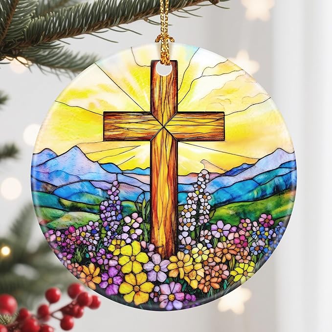 Christmas Ornament, Christmas Decoration, Ceramic-Style Cross Ornament, Heirloom Keepsakes, Holiday Ornaments, Religious Gifts, Unique Xmas Gift, Christian Gifts, Gift Idea