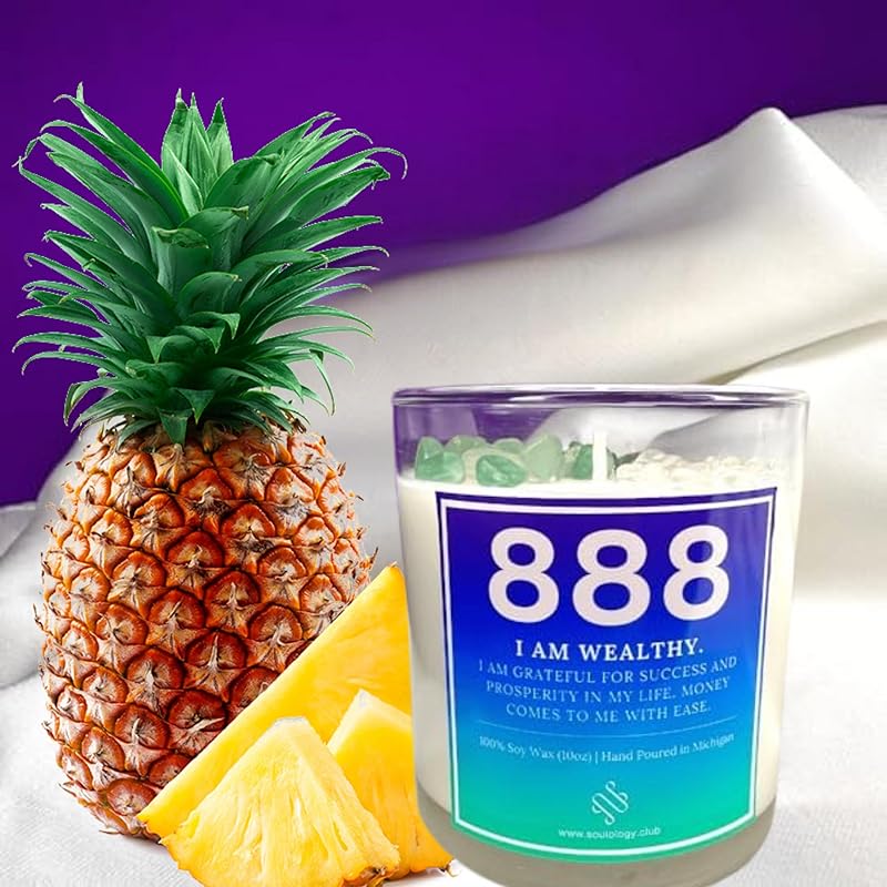 888 Angel Number Candle, 10oz, Crystal candle, 100% Soy Wax & Phthalate-Free Fragrance candles, Gifts candles for women, Angel Number Gift, Money Drawing Candle, Money Candle