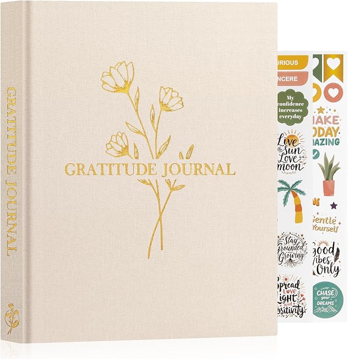Lanpn Daily Gratitude Journal for Woman Men, 4 Month Mindfulness & Affirmation Planner, 7.8"x9.2" The 5 Minute Grateful Diary, Guided Reflection with Positivity Prompts Undated Notebook, Beige