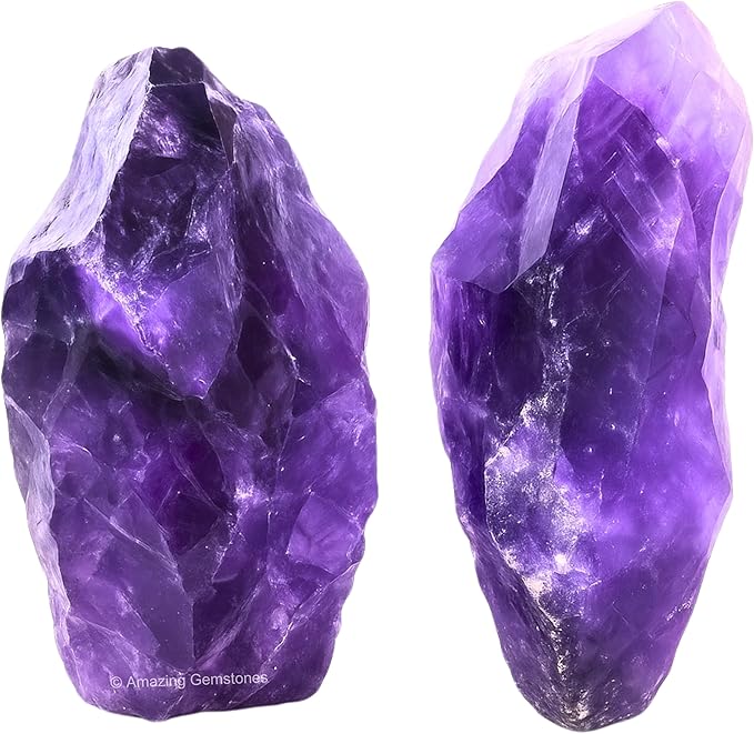 Amazing Gemstone Amethyst Raw Crystals and Healing Stones, Natural Rocks for Tumbling - DIY Raw Stones and Crystals, 2 Pieces