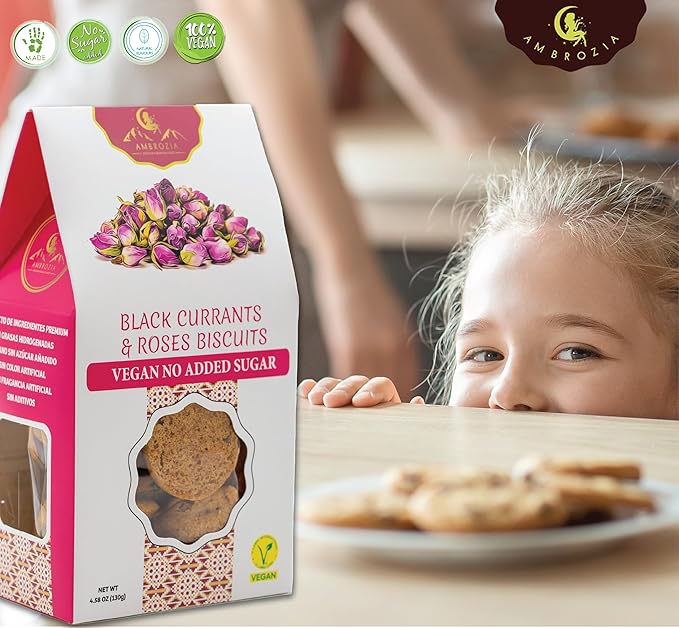 Ambrozia Vegan Snack Biscuits – Ginger & Coconut - Soft Baked, No Added Sugar, Clean Label, High Fiber & Wholesome Ingredients, Kid-Friendly, Healthy Snacks for Active Lifestyles, 4.58 Oz