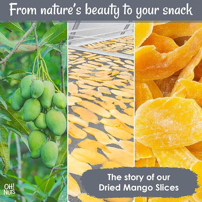 Oh! Nuts Dried Mango - Dehydrated Mango Slices - Dried Mango Fruit - 1 lb - Packed in New York Zip-Seal Bag for Exceptional Freshness