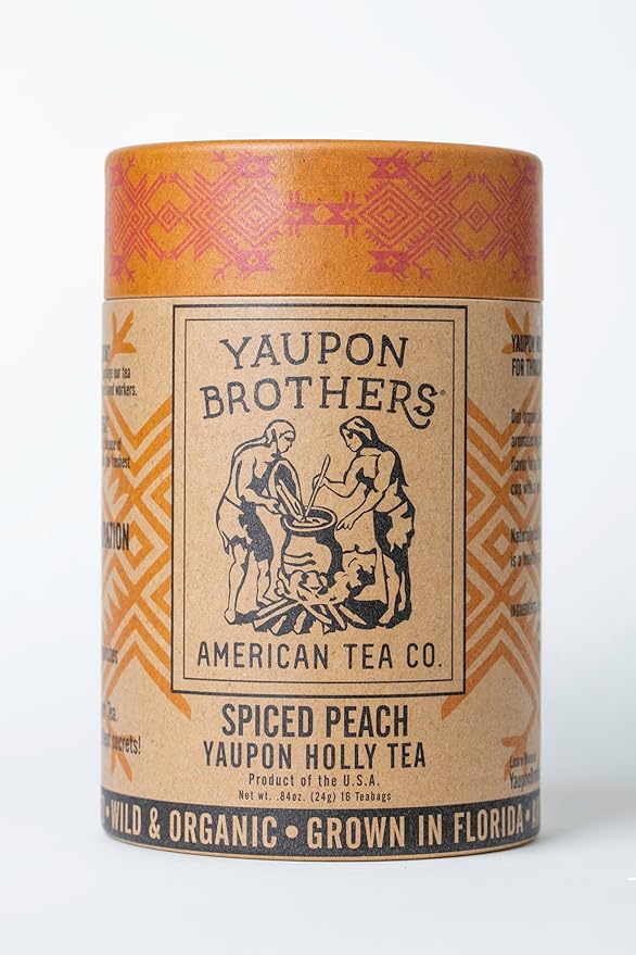 Yaupon Brothers Spiced Peach Yaupon Tea - 16 Eco-Friendly Yaupon Peach Tea Bags Crafted from Organic Peach Green Tea Ingredients & Antioxidant Rich - Pure Peach Tea Leaves in Fiber Bags